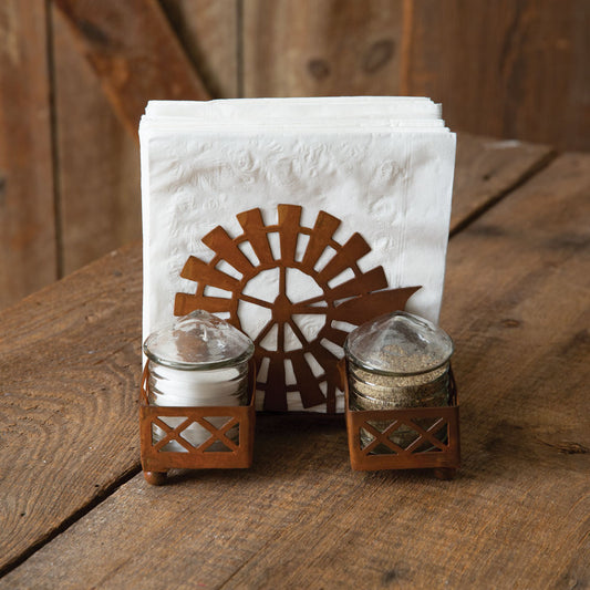 Windmill & Silo Salt Pepper and Napkin Caddy