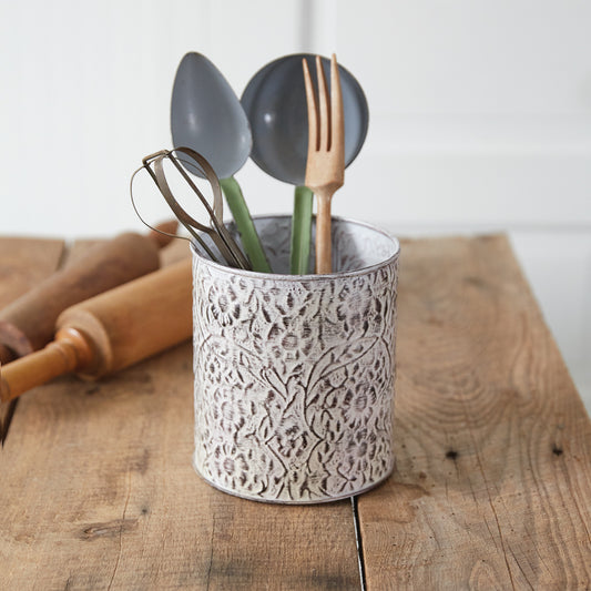 Wildflowers Stamped Metal Utensil Holder